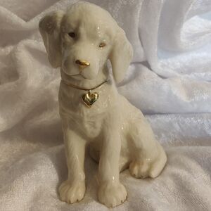 Lenox Puppy Dog Figurine w/ Heart Necklace 4” Porcelain Valentine Decor